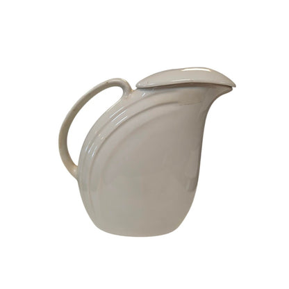 Vintage Hall China Cream Art Deco Pottery Water Pitcher with Lip Lid Zephyr 2340