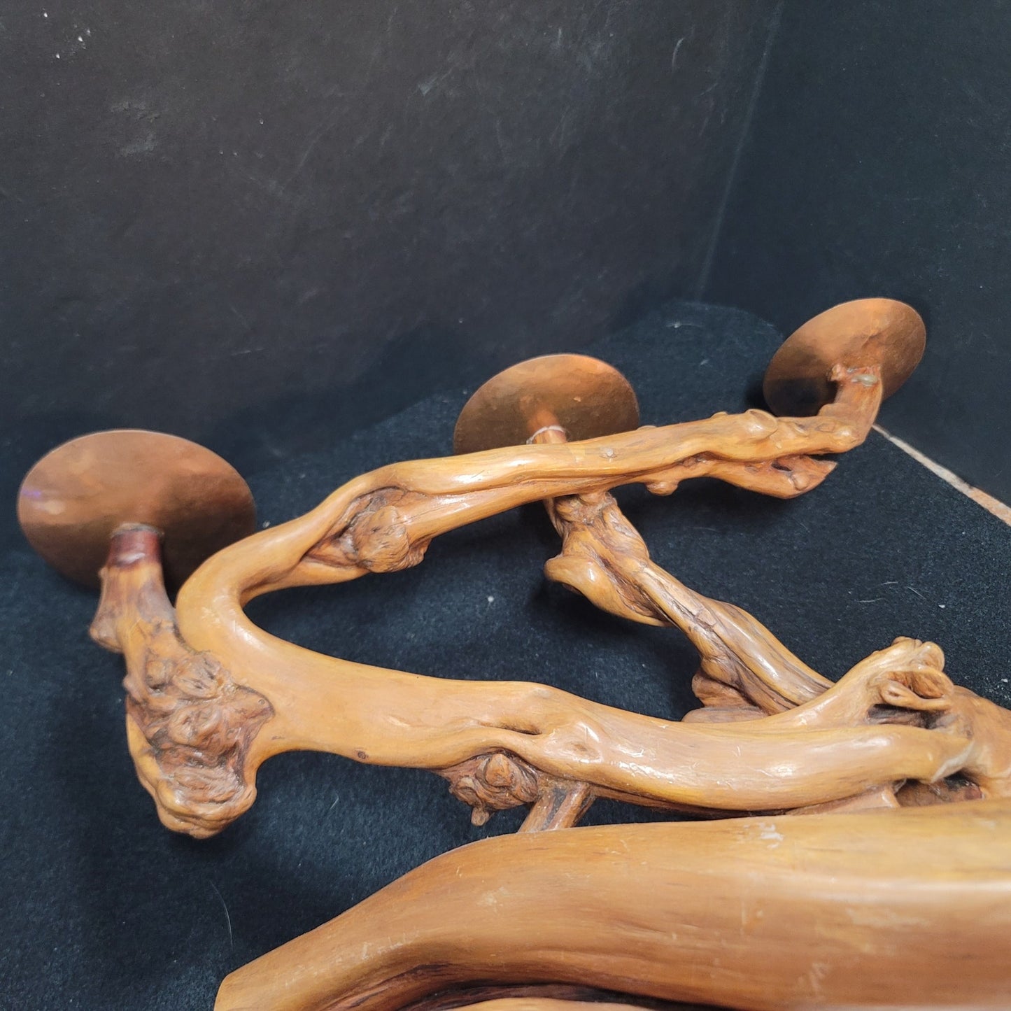 Artisan Wood driftwood triple Candle holder freeform brutalist GNARLY branch