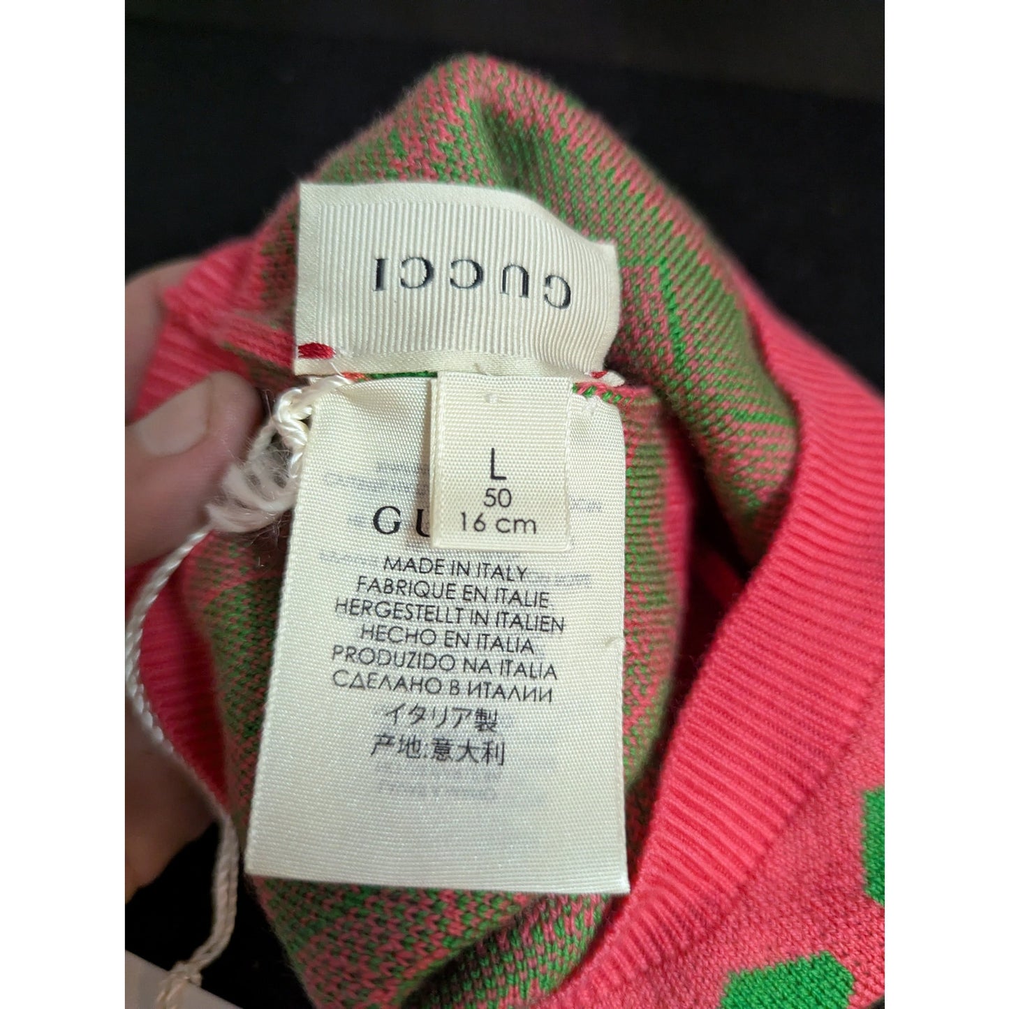 Gucci Baby Beanie Hat Pink Green Knit Heart Monogram Pattern NWT Large Luxury