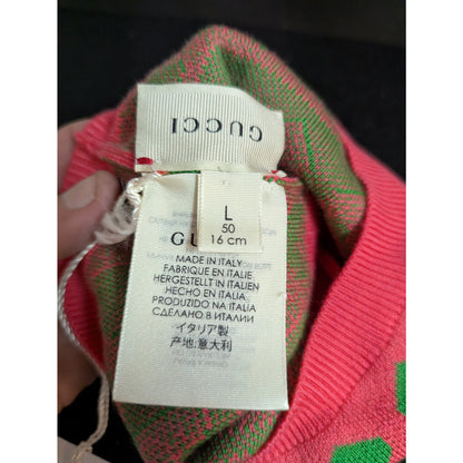 Gucci Baby Beanie Hat Pink Green Knit Heart Monogram Pattern NWT Large Luxury