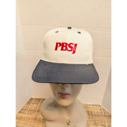 Vintage PBSJ White Gray Snapback Baseball Cap Hat Retro Y2K