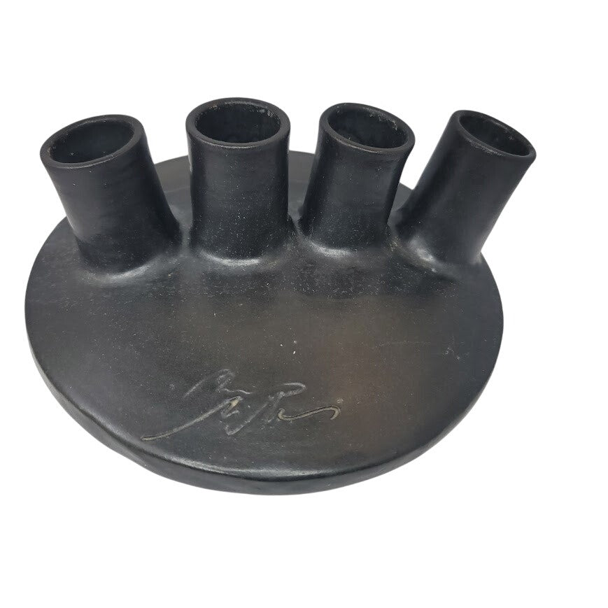 1950s Vallauris Ceramic Black Enamel Mcm brutalist Pipe Vase Signed Louis Giraud