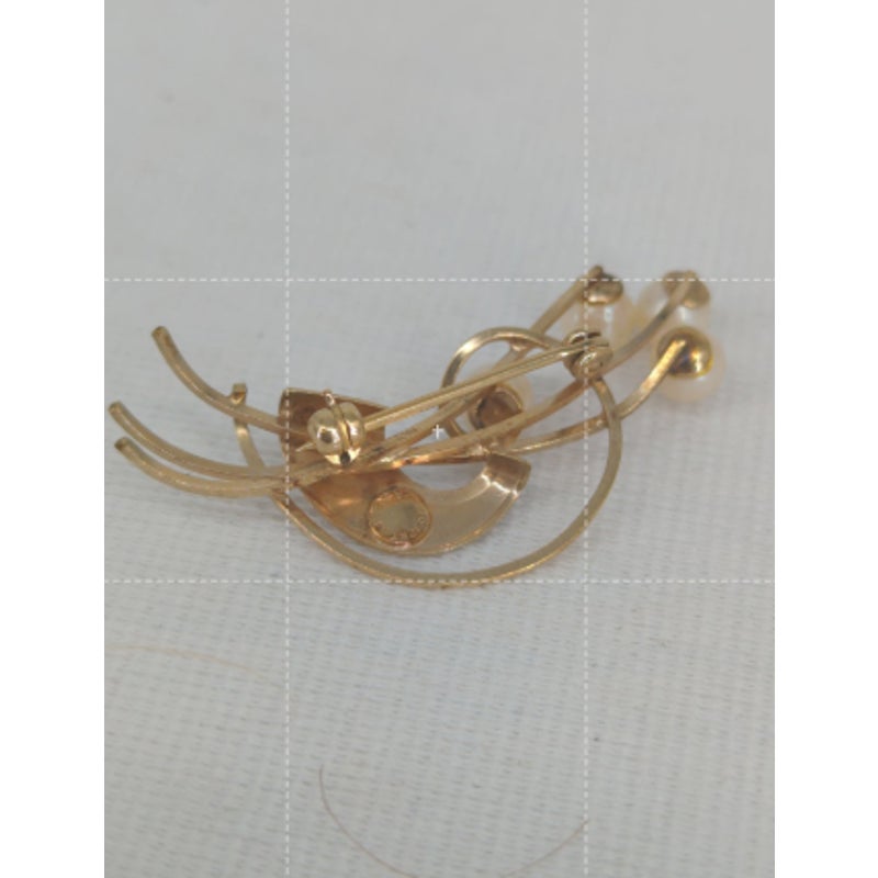 Vintage 12K Gold Filled Faux Pearl Screw Back Earrings and Matching Brooch Set