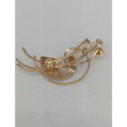 Vintage 12K Gold Filled Faux Pearl Screw Back Earrings and Matching Brooch Set
