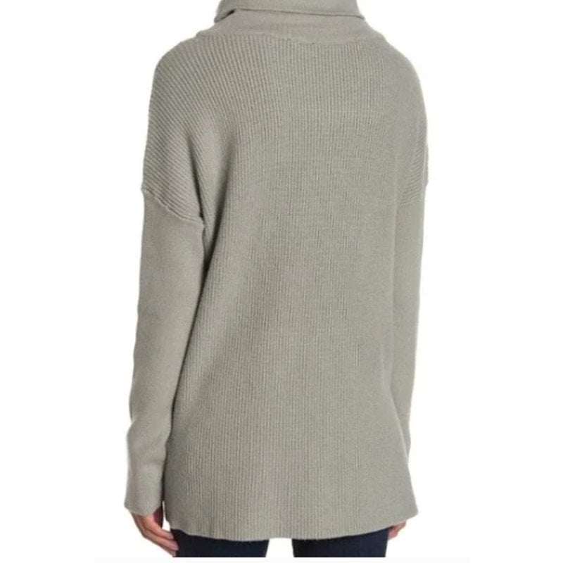 Devotion By Cyrus Cowl Neck Sweater Putty Grey Size XS High Low Knit Long Sleeve