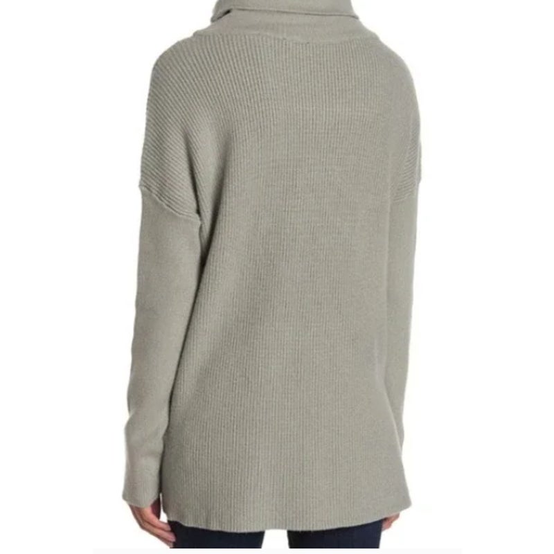 Devotion By Cyrus Cowl Neck Sweater Putty Grey Size XS High Low Knit Long Sleeve