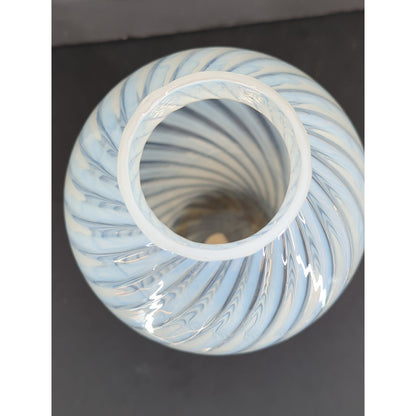 Vetro Murano Style White Swirl Art Glass Vase 14" Stripe Fluted Rim Delicate