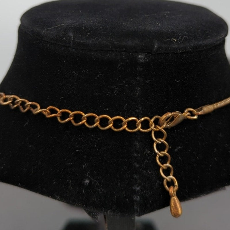 Vintage Necklace statement red green goldtone serpentine snake chain pendant