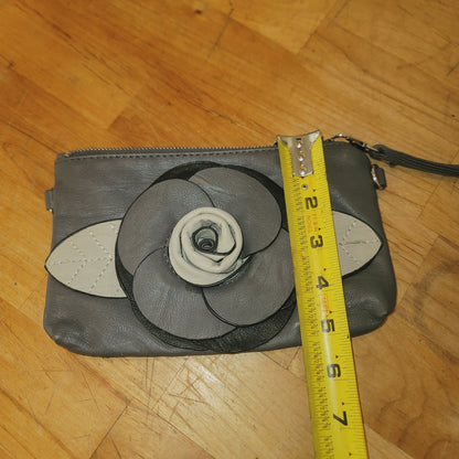 Depeche Mode Womens gray Wristlet with Flower Embellishment - 4x 7 - Zip Close