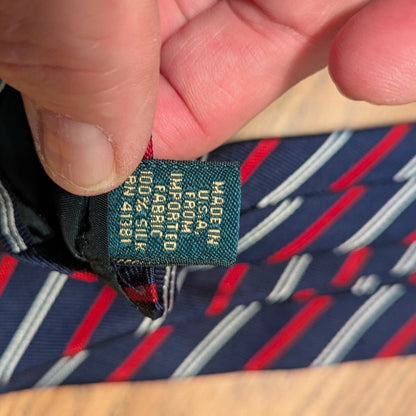 Men's Silk Necktie Tie Lauren Ralph Lauren Red White Blue Stripes