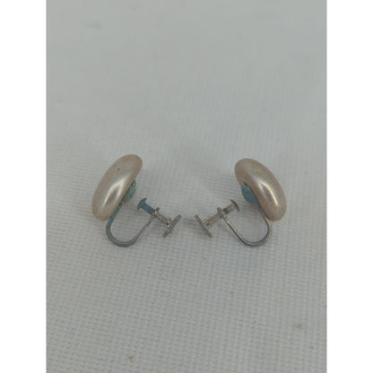 Vintage Mid-Century Silver-Tone Dome Screw Back Earrings Round Minimalist