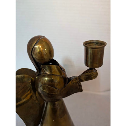 Vintage Brass Mexican Angel Candle Holder - Handcrafted Mid-Century Folk Art