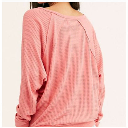 Free People NEW Prairie Rose PINK SANTA CLARA thermal top OVERSIZED SHIRT