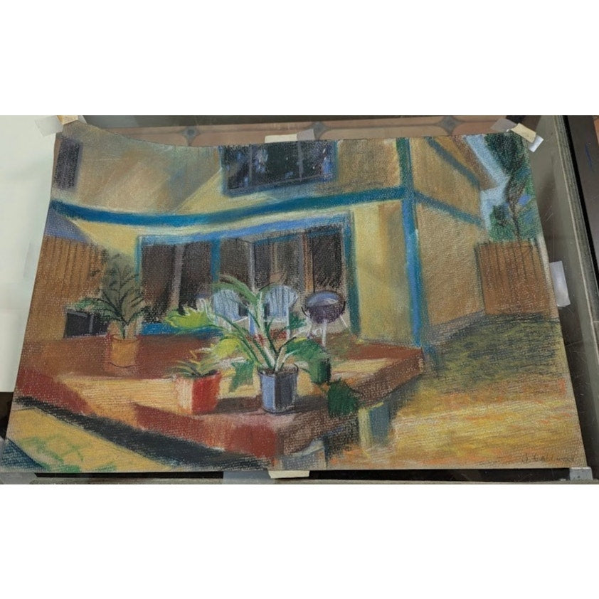 Original MCM Expressionist Pastel Painting Interior Still Life Signed J Gallwood
