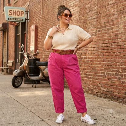 VINTAGE Pleated Cuffed High Waist MOM Ankle Pants Pink 100% Cotton Size 12