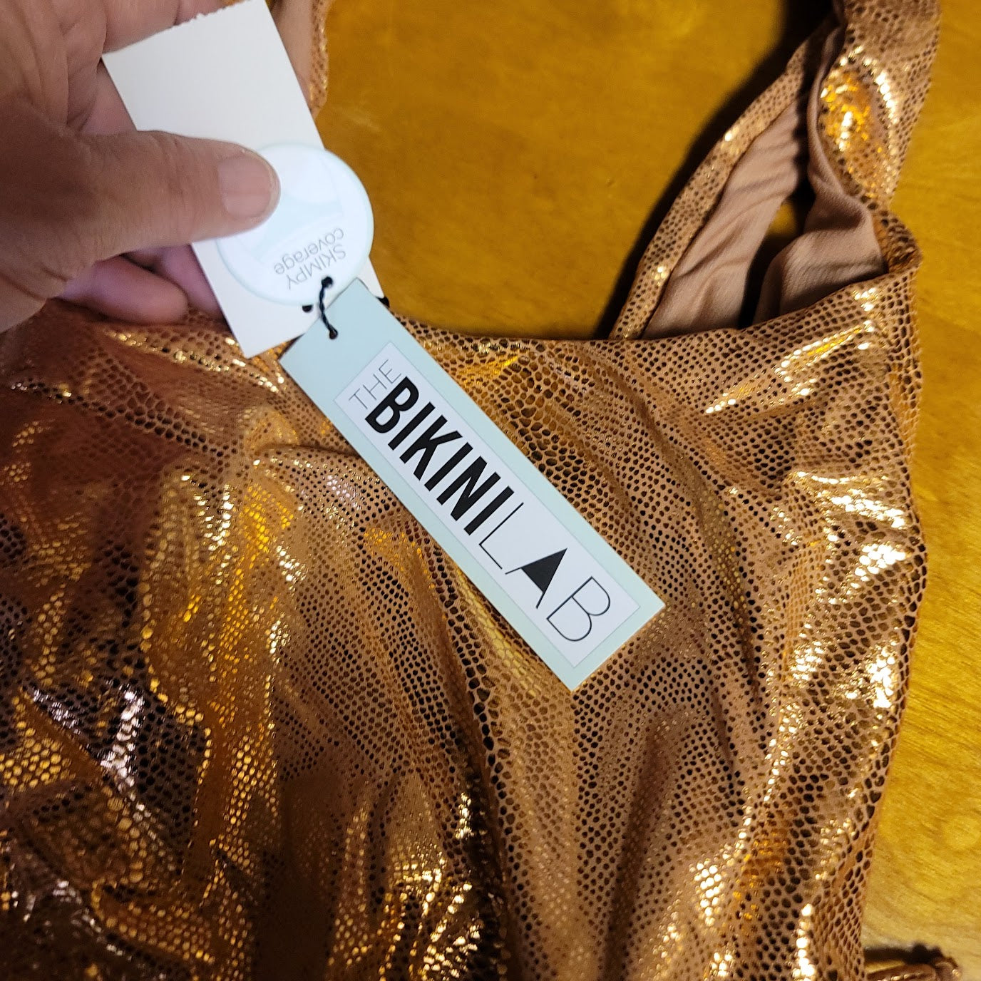 The Bikini Lab One Piece Swimsuit Bathing gold skimpy coverage XS Side strings