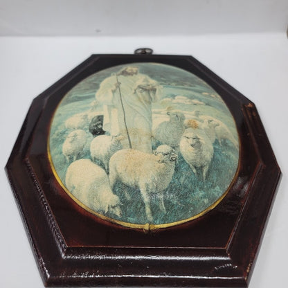 VINTAGE Plum Pritty Wall Plaque Jesus the Shepard lambs Bubble art hanging