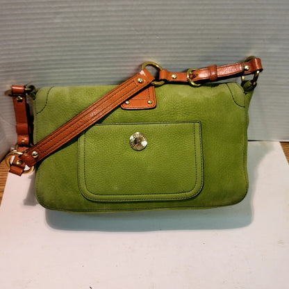 COACH Chelsea Y2K W Green Shoulder Bag Suede Carmel Leather Vintage Flap Front