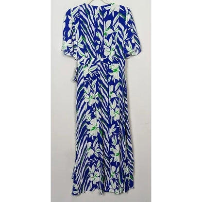French Connection V-Neck Surplice Side Tie Wrap Midi Dress Sz 4 Clement Blue NWT