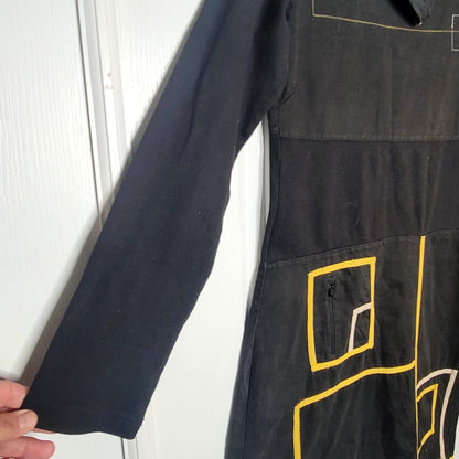 Vintage PYGMEES Small Turbowear Dress long sleeve Y2K dress Black yellow