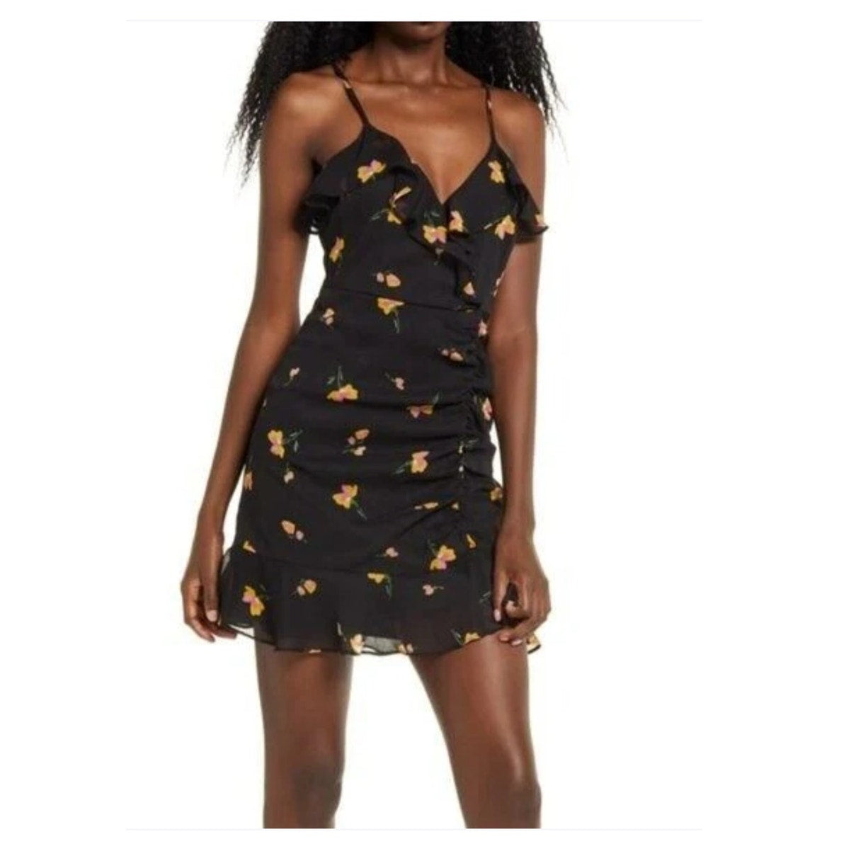 ALL IN FAVOR Womens Callie Ruffle Trim Floral Print Chiffon Mini Dress LARGE NEW