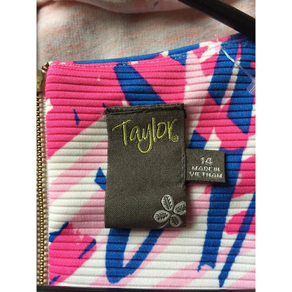 Taylor Dress Summer Sleeveless Size 14 Stretch Casual Shift Pink Blue Geometric