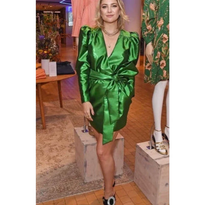 NEW Happy x Nature NY&C Twilight Mini Dress Size Zero Green Puff Sleeve 80s Glam