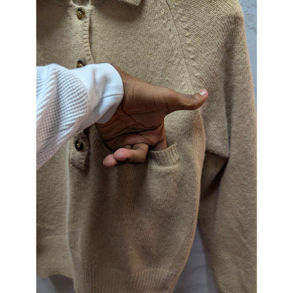 Liz Claiborne Petite Angora Wool Blend Knit Polo Sweater Camel Tan Vintage Y2K