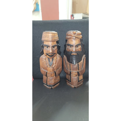 Vintage pair Japanese Wood Carved Ainu Carved Statues Hokkaido Japanese Folk Art
