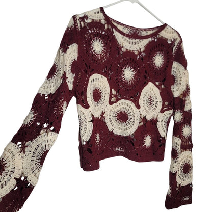 Knit Crocheted Sweater Modern Boho Size Medium NEW Two Tone Layering Bell Sleeve
