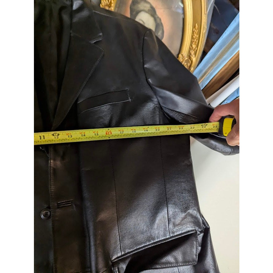 J. Ferrar Men's Black Genuine Leather Blazer Jacket Size Large 90s MatrixVibes