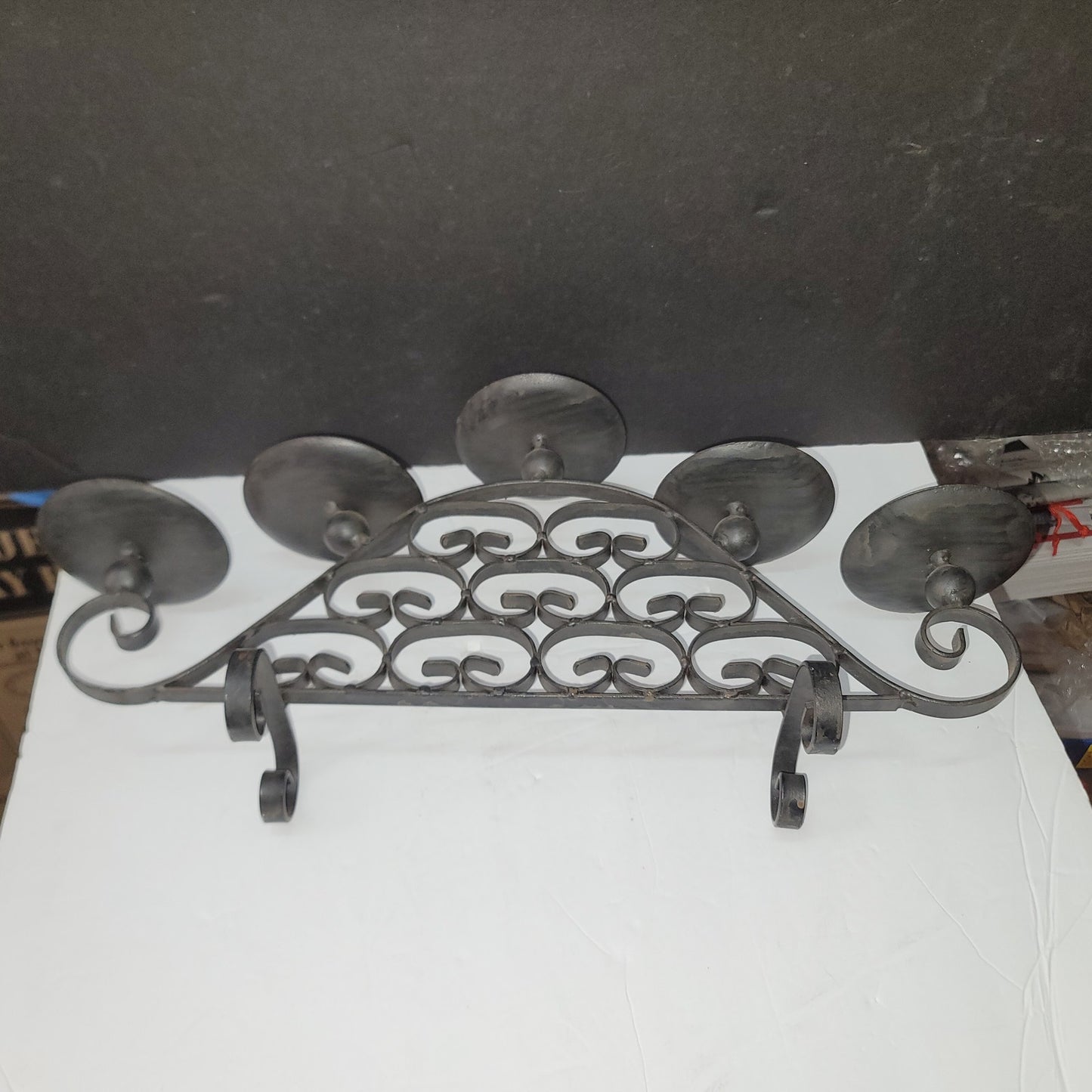 Wrought Iron Five Pillar 19.6” Tabletop Candelabra Black Candleholder Vintage