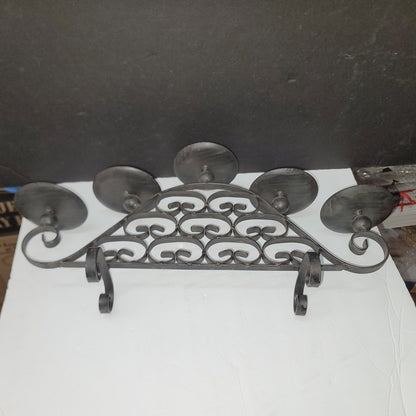 Wrought Iron Five Pillar 19.6” Tabletop Candelabra Black Candleholder Vintage