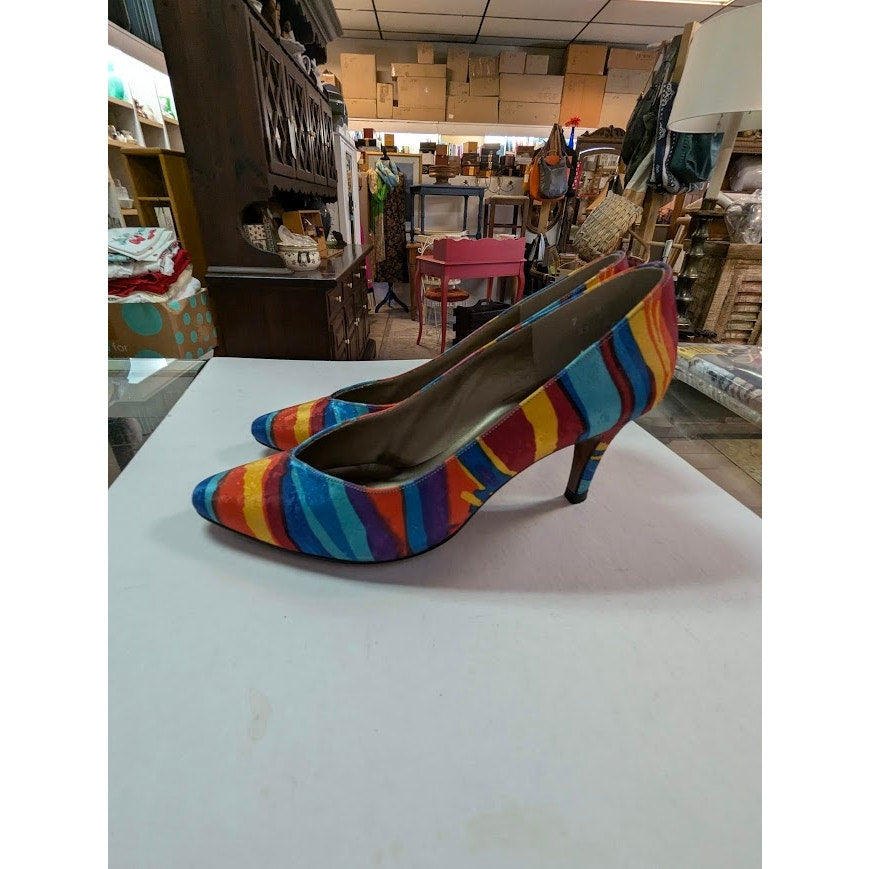 LifeStride MultiColor Abstract Print Pumps Size 7 Pointed Toe Bold Glam Rock 80s