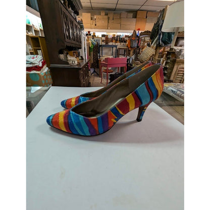 LifeStride MultiColor Abstract Print Pumps Size 7 Pointed Toe Bold Glam Rock 80s