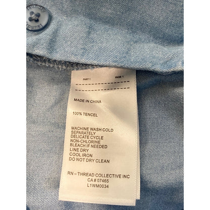 NWT Laundry by Shelli Segal Denim Button Puff Sleeve Blouse in Blue Sz Medium