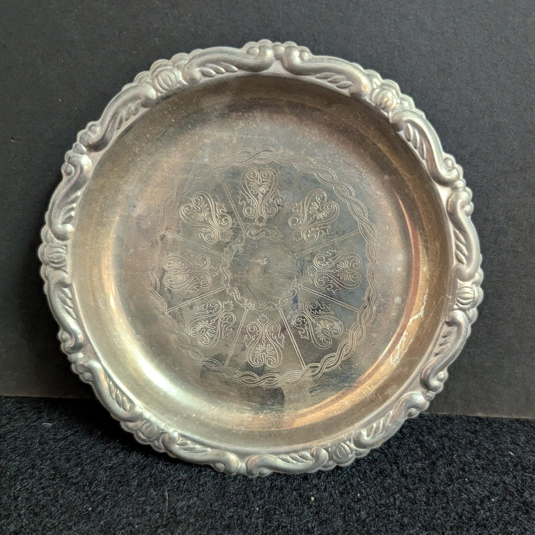 Vintage Italian Silverplate on Steel Ornate Round Trinket Dish Coaster