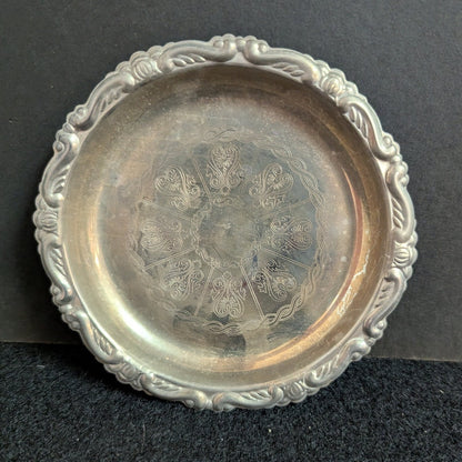 Vintage Italian Silverplate on Steel Ornate Round Trinket Dish Coaster