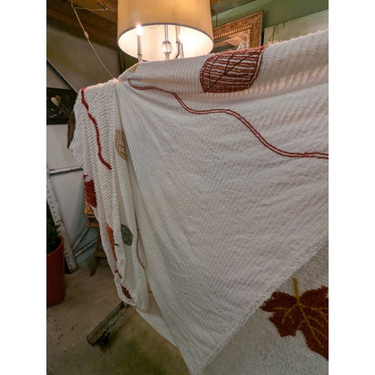 Sleepwell King Autumn Fall Leaves Chenille blanket coverlet bedspread w/overhang