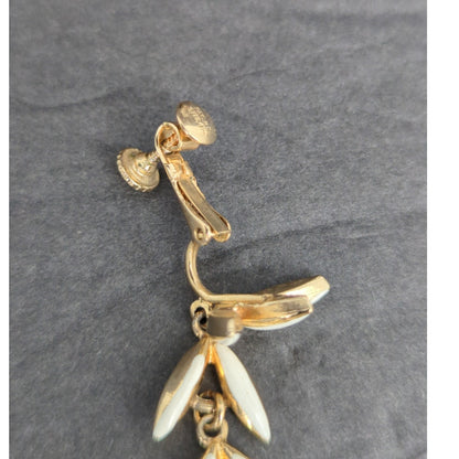 Vintage Gold Tone Faux Pearl Rhinestone Screw Back Clip On Earrings 1960s Glam