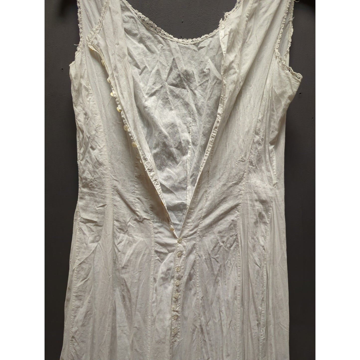 Antique Edwardian Era nightgown slip dress tea gown White cotton sleeveless