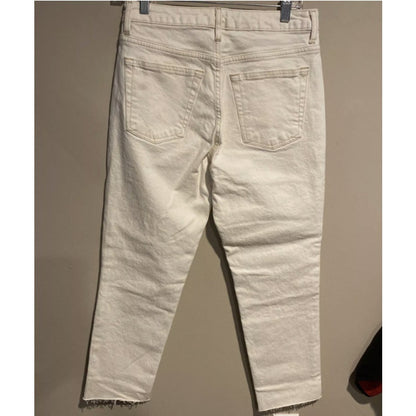 TOPSHOP Hi Waist Straight Leg Raw Hem Cream gold stitching Jeans Sz 8 Nwt 30x30