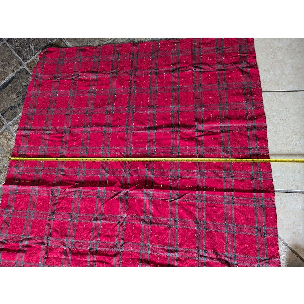Vintage Holiday Rectangular tablecloth Red Green Gold striped 56" x 73"