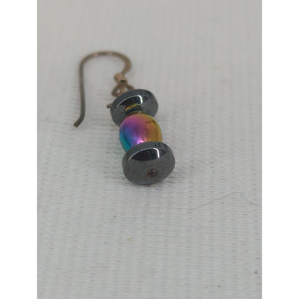 Vintage Iridescent Rainbow Beaded .925 Silver Dangle Earrings Boho Minimalist