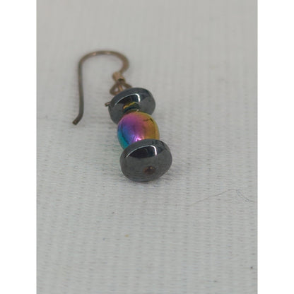 Vintage Iridescent Rainbow Beaded .925 Silver Dangle Earrings Boho Minimalist