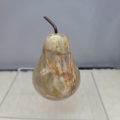 Ten Thousand Villages Onyx Figurine Pear Copper Stem Paperweight Decor