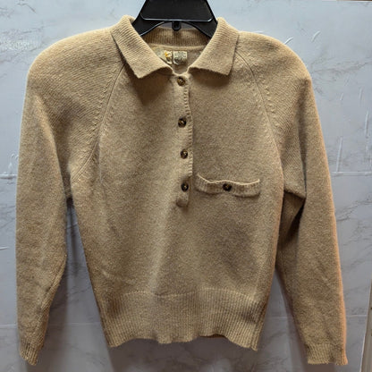 Liz Claiborne Petite Angora Wool Blend Knit Polo Sweater Camel Tan Vintage Y2K