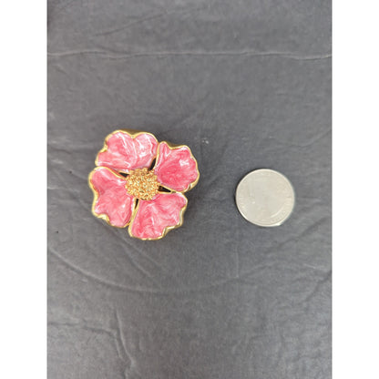Vintage Pink Enamel Dogwood Flower Pierced Stud Earrings Retro Floral Jewelry