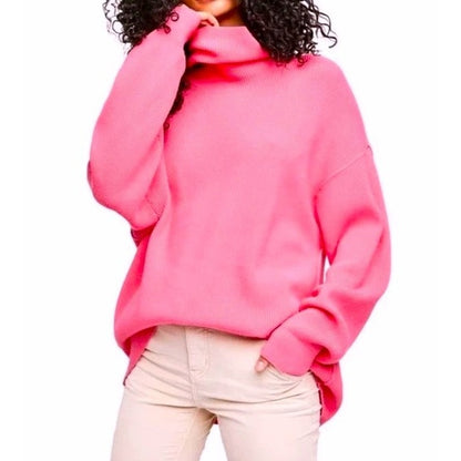 Free People Structured Turtleneck Tunic Sweater Sz Medium in Cotton Candy NWT