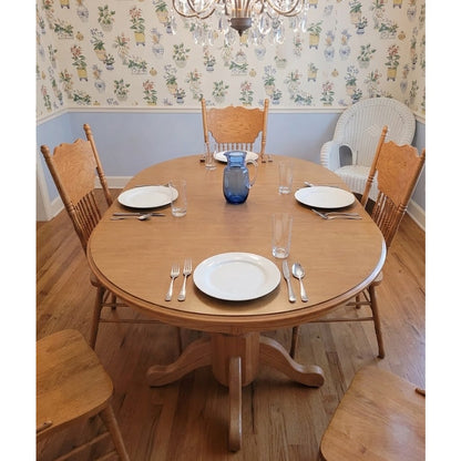 Secondhand Sandies: IMMACULATE Oak table 2 Leaves w/ 10 spindle chairs